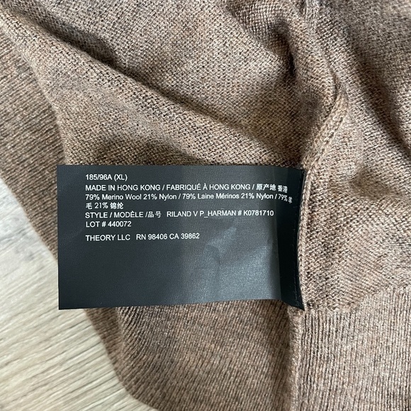 Theory Riland V Neck Nutmeg Wool Blend Sweater - Picture 10 of 10